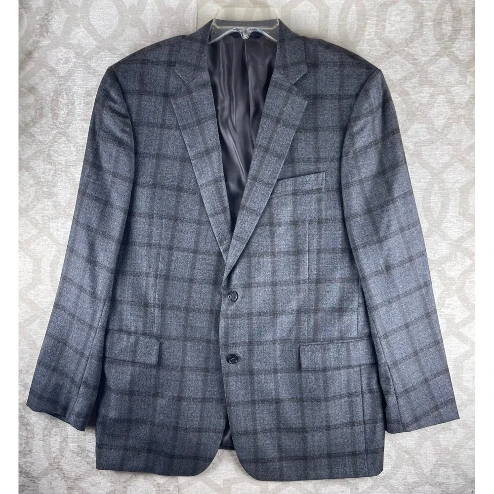 Brooks Brothers Regent Sport Coat Mens 44R Grey Plaid E.Thomas Wool Blazer Italy
